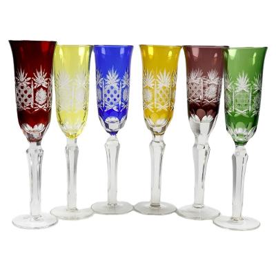 China Czech Style Red Wine Goblet Wine Glass Hand Cut Eco-friendly Engraving Luxury Glass Stemware For Wedding for sale