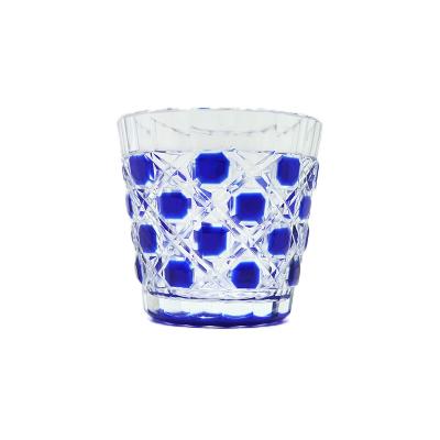 China KOREAN Luxury Crystal Ruby Red And Blue Shot Glass Edo Kiriko Cup for sale