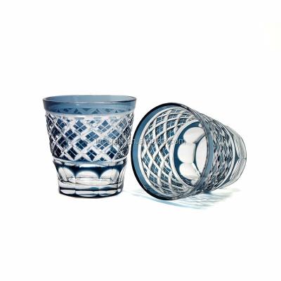 China Eco-friendly Edo Kiriko Blue Colored 50ml Cut Glass Tea Cup Sake Mug for sale