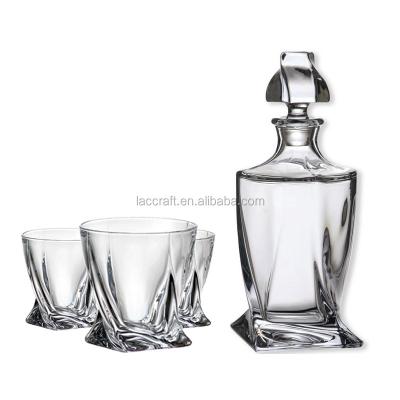 China Wholesale Eco-friendly Whiskey Wine Glass Decanter Set Wine Bottle With 4 Cups Twist Design for sale