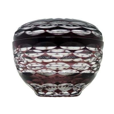 China Bohemian Hot Sale Covered Jewelry Box Glass Candle Engraved Glass Jar With Glass Lid for sale