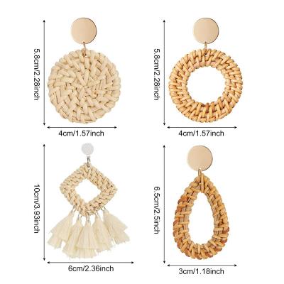 China Fashion Fashion Round Shape Handmade Woven Rattan Earring Sets for Women Girls for sale