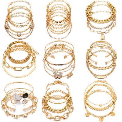 China Fashion Fashion Jewelry Multi Layer Bracelet Bangle Gold Plated Chain Butterfly Lock Bracelet Set for Women Girls for sale