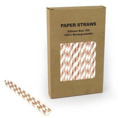 China FREE SHIPPING Non-Toxic Rose Gold Foil Stripe Paper Straws 100 Count Metallic Gold Foil Drinking Straws For Birthday Baby Shower for sale