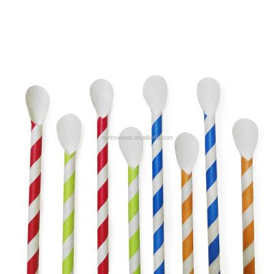 China Disposable Compostable Paper Spoon Straws, Paper Drinking Straws for Ice Cream/froyo Frozen Yogurt, Gelato, Smoothie, Shaved Ice Free SAMPLE for sale