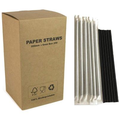 China 2021 Hot Sale Viable Biodegradable Wrapped Paper Straws Refine Black Bulk Straws Drinking Wholesale for sale