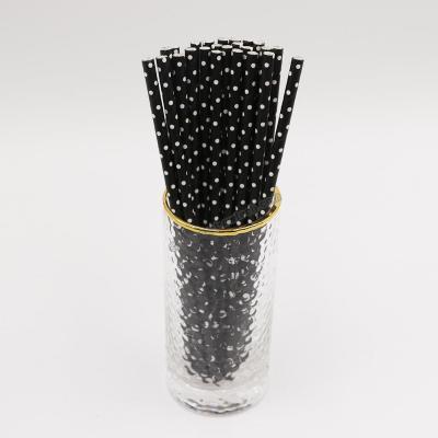 China Dot Paper Straws Biodegradable Compostable Eco Friendly Black Paper Straw Bulk Stocked 10mm 12mm Cocktail Straw for sale