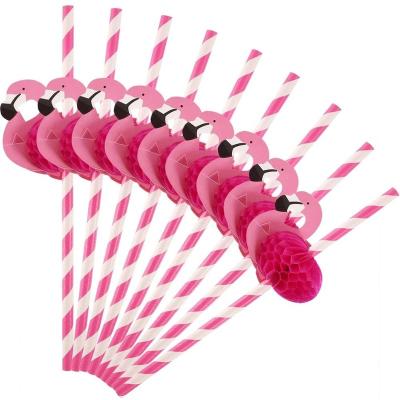 China Hawaiian Luau Parties Decorations Flamingo Food Drink Straws Baby Shower Paper Cocktail Wedding Party Drinking Straws for sale