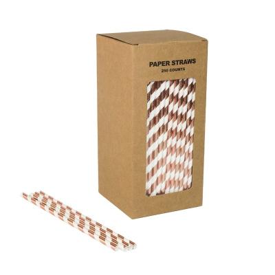 China 2021 factory new design non-toxic metal gold paper biodegradable striped straws wholesale for sale