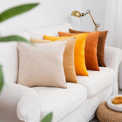 China Quilted Folded Velvet Sew Wavy Line Decor Sofa Throw Pillows Home Textiles Cushion Pillow Case Solid Color Pillow Case for sale