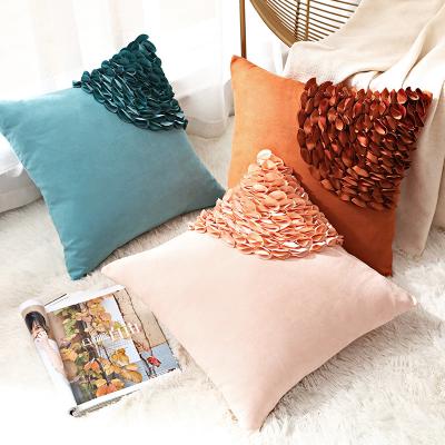 China Fashion Suede 3D Folded Flowers Ruffles Velvet Ruffled Square Pillow Case Sofa Pillow Case Covers Cushion Pillow Cover Solid Color for sale