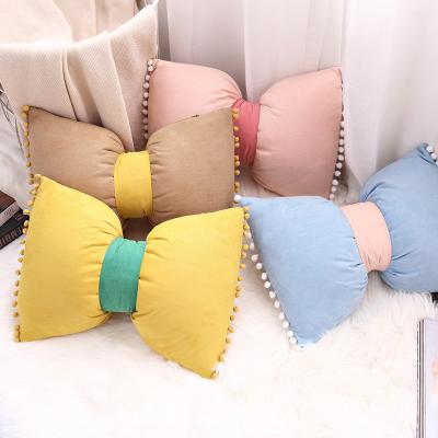 China Folded Soft Nordic Style Pillowcase Solid Color Waist Pillow Case Cover Tile Cushion Bowknot Velvet Suede Cute Sofa Insi Lovely for sale