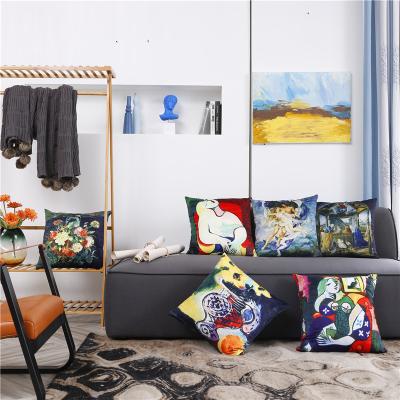 China Oil Painting Famous Square Tile Case Polyester Blend Folded Decorative Cushion Case Cover For Sofa Pillowcases 45x45cm for sale