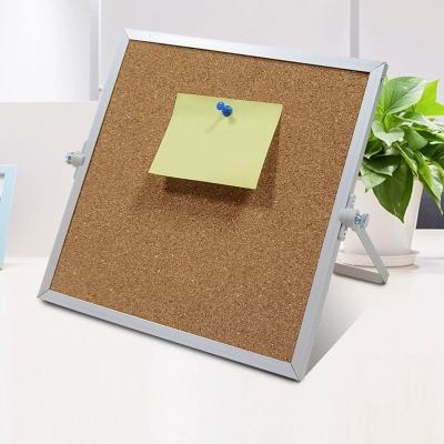 China Hot Sale Custom 25*25cm Message Board Portable Desktop Note Cork Notice Bulletin Board With Stand for sale