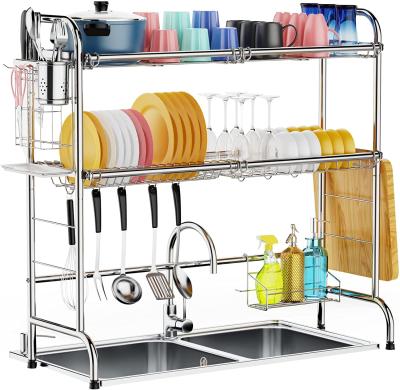 China Over Sink Kitchen Steel Drying Dish Rack For Dishes Cup Utensils Cutting Board for sale