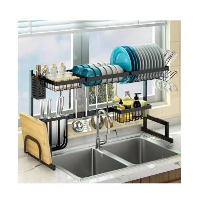 China 2 Tier Kitchen Storage Cutlery Racks Adjustable Over Sink Dish Drying Rack for sale