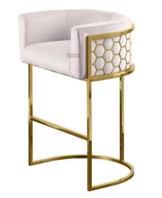 China Modern Metal Gold Decoration Blue Curved Bar Chair With Velvet Seat for sale