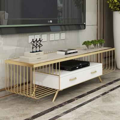 China (Other) Adjustable Modern Marble Iron Floor TV Cabinet Home Living Room TV Cabinet Audiovisual Storage Cabinet for sale