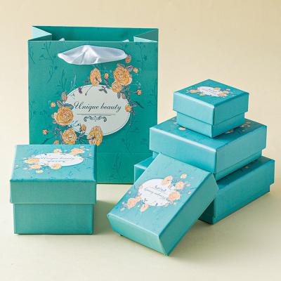 China Recyclable Wholesale Blue Square Small Jewelry Box Gift Bracelet Exquisite Paper Box for sale