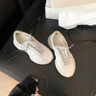 China Fashion Trend cowhide version pops shoes female beard edge thick bottom heightening casual sneakers hundred with small white shoes for sale