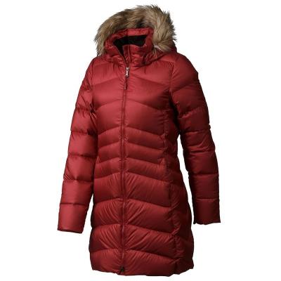 China Waterproof 2022 Stylish Nylon Shiny Long Down Jacket Women's Thick Hooded Down Jacket With Fur for sale