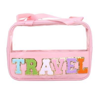 China Fashion Woman Bag PVC Waterproof Cosmetic Transparent Makeup Bag Leather Wash Bag For Travel for sale