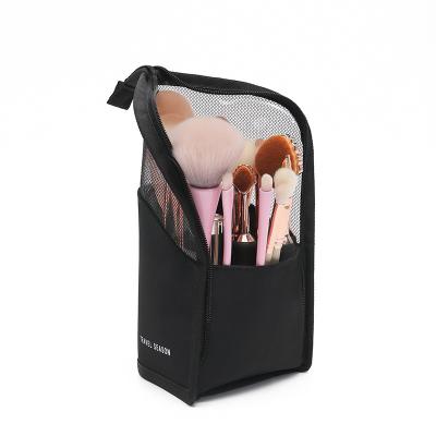 China Fashion Black Color Makeup Brush Holder Beautiful Cosmetics Bag Holder Up Makeup Brush Bag for sale