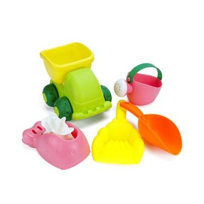 China Funny Soft Plastic Beach Toy 5PCS Toy Summer Sea Sand Beach Cart Watering Kettle Beach Truck Toys for sale