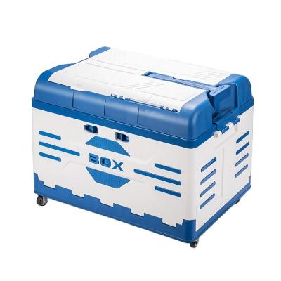 China New Four Wheels Collapsible Box Design Plastic Folding Box Trolley With Front Door Open for sale