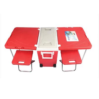 China Durable Stable Foldable High Quality Plastic Folding Outdoor Table With Cooler Box for sale