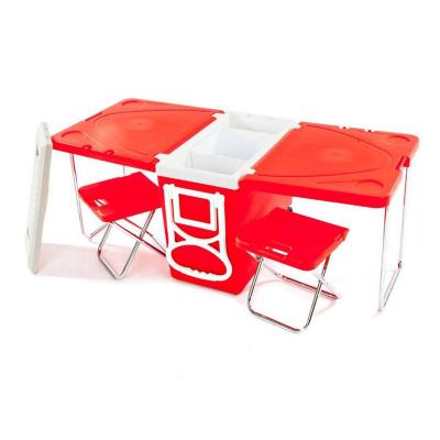 China Logo Folding Ice Cooler Box Durable Stable Foldable Custom Plastic Folding Table in Red Color for Outdoor Picnic for sale