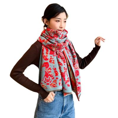 China Winter warm Chinese style cashmere gifts pashmina cashmere printed wholesale hijab for sale