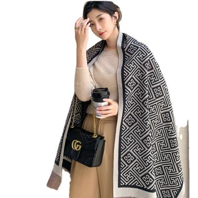 China 2021 new design printed universal thicken women long winter scarf hijab with tassel for sale