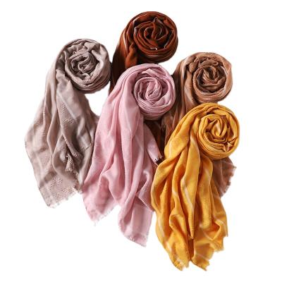 China Simply 2021 Newest High Quality Polyester Hijab Autumn Women's Plain Striped 100% Shawl Scarf With Tassel Scarf for sale