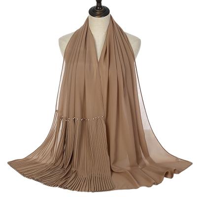 China Vogue Newest Design Fashion Chiffon Scarf Single Fold Women Shawl Beads Common Hijab for sale