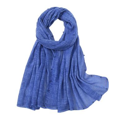 China Brand New Vogue High Quality Good Fabric Cotton Scarf Wrap Shawl With Pearls Leisure Simple Shiny Hijabs for sale