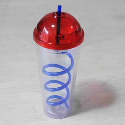 China Sustainable Straw Cup With Straw / Spiral Cup With Plastic Mushroom Lid 450ml Straw Tumbler for sale