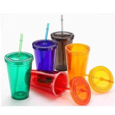 China 24oz Plastic Insulated Plastic Tumbler With Straw AS PS Plastic Tumbler With Lids Straw And Paper Insert Promotional Tumbler for sale