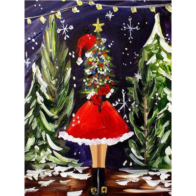 China Modern tree from HUACAN DIY Diamond Painting Christmas Girl Snow Diamond Embroidery Mosaic Pine your own private picture for sale