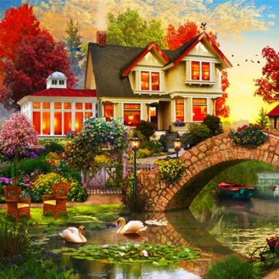 China Modern Interior Fashion Full Diamond Painting Set Landscape Diamond Mosaic Bedroom Decoration Wall Art for sale