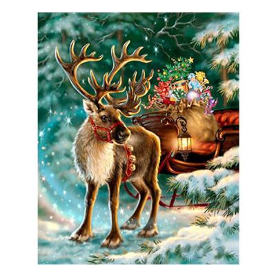 China Support Customization HUACAN Christmas Oil Painting By Number Winter Reindeer Dropshipping Mosaic DIY Pictures By Numbers Christmas Decoration for sale