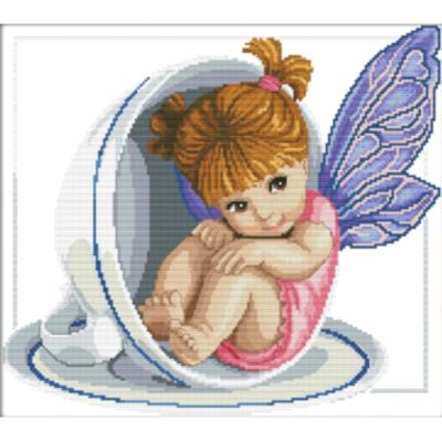 China Angel Cotton Thread Painting DIY Sewing Kits 14CT Environmental Friendly Girl Embroidery Cross Stitch HUACAN Materials Home Decoration for sale