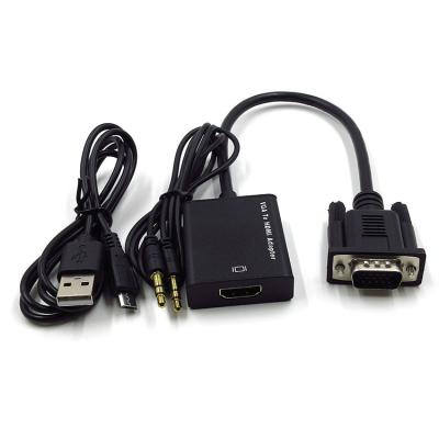 China Black Color 15 Pin Vga Male To Hdmi Female Adapter  With Usb And Audio Cable for sale