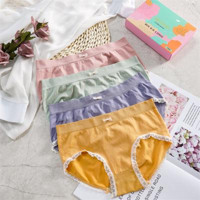 China Antibacterial Soft Girl Macaroon Seamless Panties Women A Box 4 Pack Panties Ladies Lace Up Women's Underwear for sale