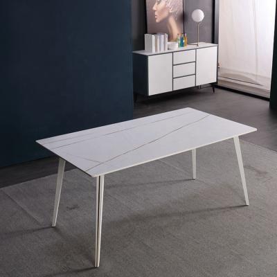 China Fire Protection Furniture Restaurant Stone Rectangle Dining Tables Cheap Dining Tables White Chipboard Top Modern Marble for sale