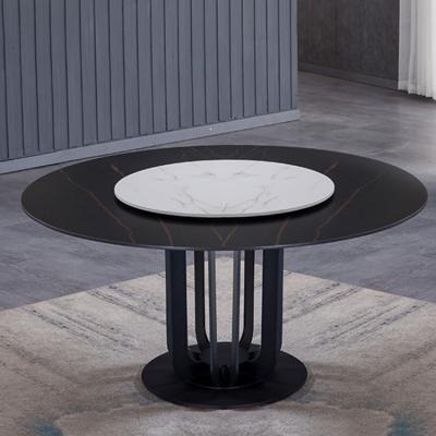 China Fire Protection Stone Carbon Steel Base Round Shape High Quality Black Chipboard Top Dining Table for sale