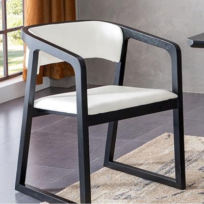 China Modern Nordic Modern Wood Color Black Oak Leather Dining Chair for sale