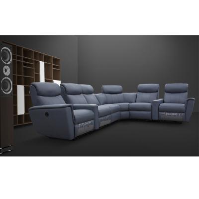 China Blue Leather Luxury Home Furniture Living Room Manual Recliner Reclining Sectional Sofa Set for sale