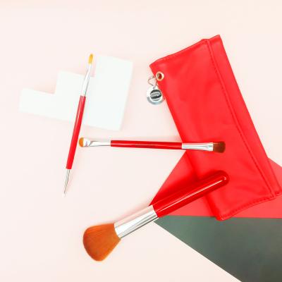 China Bestselling Face and Eyes Makeup Brushes 3pcs Red Handle Custom Makeup Brush Synthetic Professional Makeup Brushes Kits Custom Logo for sale