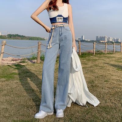 China Breathable Light Blue Loose Wide Leg Straight Unisex Denim Bucket Jeans Loungewear for sale